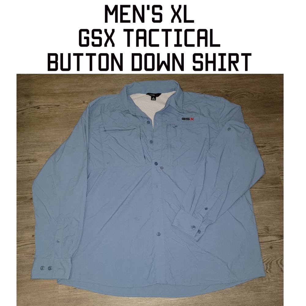 GSX Men's Long Sleeve Blue Tactical Button Down XL